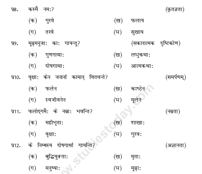 CBSE Class 9 Sanskrit MCQs Question Bank, Multiple Choice Questions